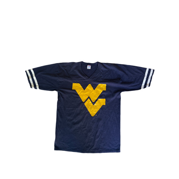 Vintage 80s West Virginia Mountaineers Jersey Tee Jerzees by Russell Made in USA - Picture 1 of 4
